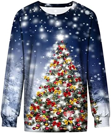 Дамски Лъскава Тениска с изображение на Коледната Елха, на Ежедневните Свободни Горнища С Кръгло деколте и Дълъг Ръкав, Весели