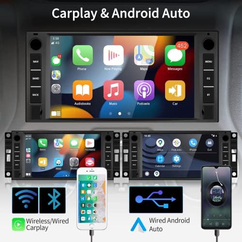 Android Автомобилна Стерео система за Jeep Wrangler Стерео Chrysler Dodge с wi-fi Apple Carplay Bluetooth 7-Инчов Сензорен екран