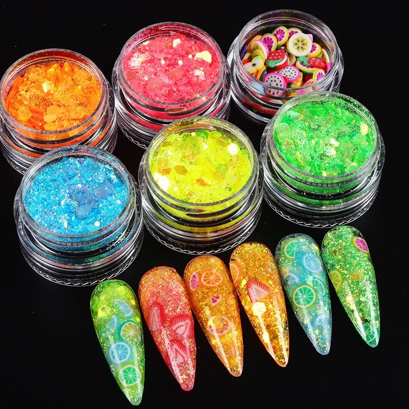 Mesiyun Дизайн нокти с Преливащи се цветове Пайети 3D Блестящи Люспи Грим Масивна Плодови Резени Полимер Аксесоари за Маникюр за