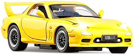 Мащабна модел на превозното средство за Mazda RX7 Модели Легкосплавных автомобили, Спортни автомобили от Сив метал с 4 Отворени врати и звуков сигнал 1/32 (Цвят: Жълт с ед?