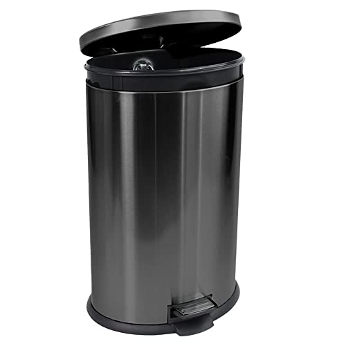 Кофа за боклук ELROAL обем 10,5 литра от Неръждаема Стомана, Овално Кухненско Стъпално кофа за боклук (Цвят: Черна и неръждаема