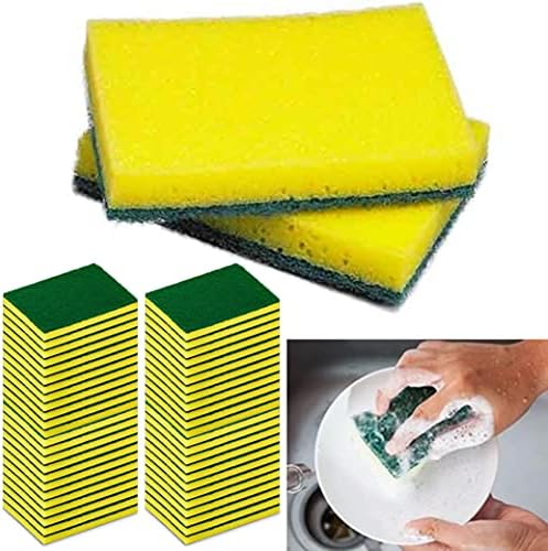 48 Лот Многофункционална Жълта Гъба За Миене на Чинии Зелен Скрубер Стъргало За миене на съдове