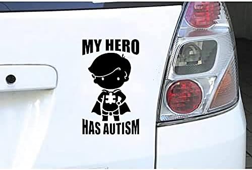 Момче с аутизъм Vinyl Стикер-Стикер My Hero Has Аутизъм Autistic на Марката за Кола, камион, Ван, suv-прозорци, Стена, лаптоп, врати (Черен)