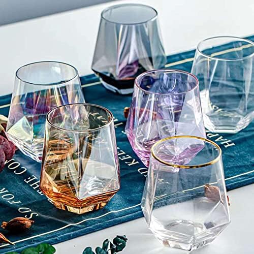 MOBEBI Чаша за вино, Стъкло, Комплект от 2 чаши с форма на диамант, Скъпа и уникална бар, прибори, Стилна прибори за бърбън, ром, Коктейлни чаши за бар-розово -11 мл / 300 мл (Ц?