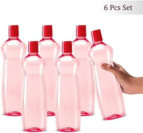 Бутилки за вода HANS ПРОДУКТ от PET, в 1 литър на Всеки, Комплект от 6 броя, Червено | Запечатани | За офис | за салона | За дома | Кухни | За пътуване | За разходки | за тракинга