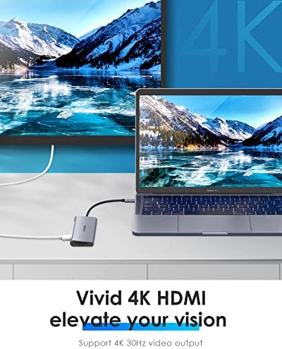 Допълнителен многопортовый хъб USB C с 4K, HDMI, 3 USB 3.0, устройство за четене на карти SD / Micro SD, 100 W PD, съвместим