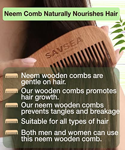 Дървена четка за коса SAVSEA За жени, Опаковка от 3 броя, Дървени Гребен Neem За мъже, Дървени Гребен Neem С широки и Меки