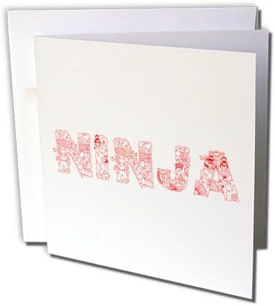 3dRose Ninja Уникален декоративен текст в линия - червено на бяло - Поздравителна картичка, с размери 6 на 6 сантиметра (gc_273096_5)