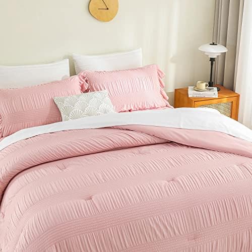 Пуховое Розово одеяло ALEISSEL Queen Size с набори по ръбовете, Ультрамягкий Пухово-Розов Комплект спално бельо Размер