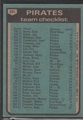 Екипът на Питсбърг Пайрэтс; Чък Танер (Бейзболна картичка) 1980 Topps - [Базата] #551