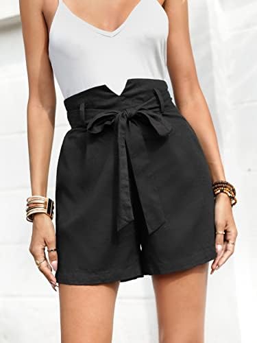 Дамски къси панталони BOLKA, къси Панталони-бермуди с висока талия и колан, Дамски шорти (Цвят: Черен Размер: X-Small)