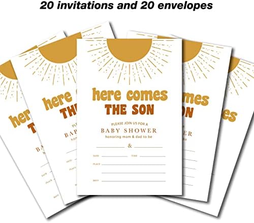 YIDOU Ретро Sun Момче Baby Shower Покани на парти Sun Son Baby Shower Попълнете Покани Картички 20 Покани и Пликове (Двустранен)