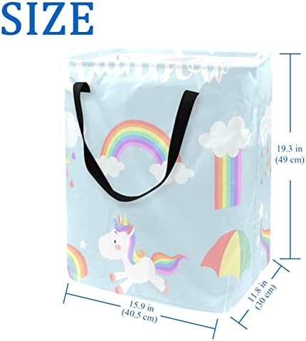 Сгъваема Кошница за дрехи с принтом Rainbow Unicorm Clouds Rain Umbrella, 60Л Водоустойчив Кошници за Бельо, Кошница за Дрехи, Играчки за