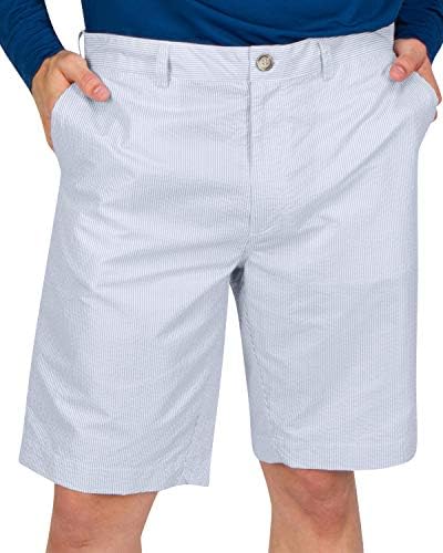 Мъжки къси панталони за голф Three Sixty Six крепон на ивици Golf Short - бързо съхнещи Ежедневни панталони за разходка - Дължина по вътрешния
