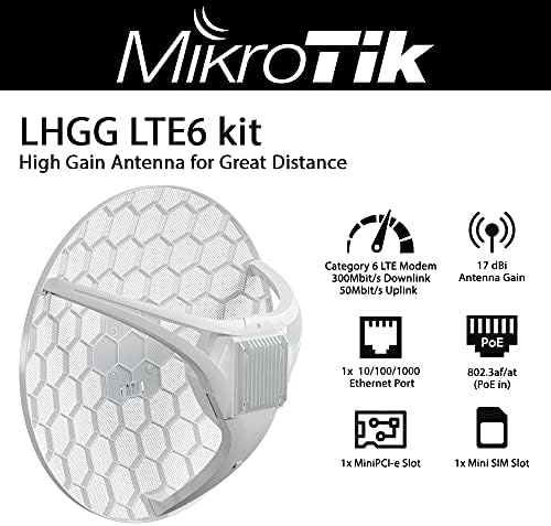 Комплект Mikro Тик LHGG LTE6 RBLHGGR и Сеточная антена R11e-LTE6 с висок коефициент на усилване на 17 дБи с модем, CAT6 LTE 300 Mbps