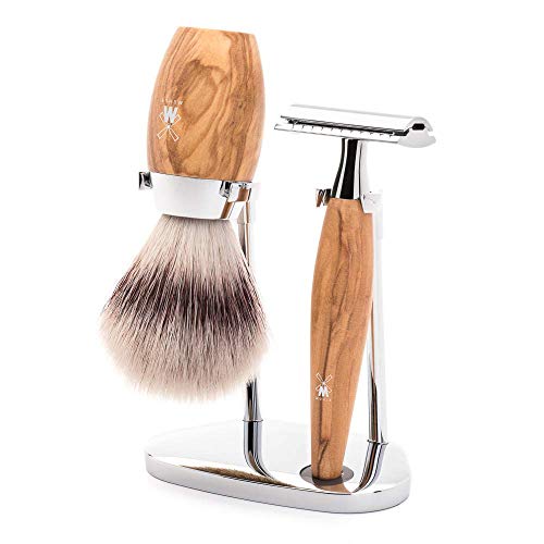 Комплект за бръснене MÜHLE KOSMO Black от 3 теми с влакнести покритие Silvertip Safety Razor