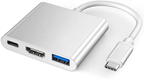 Многопортовый адаптер XVZ C USB към HDMI 4K, център 3 в 1 Type C със зарядно порт USB 3.0 + USB C Цифров Преобразувател, който е Съвместим с MacBook/Chromebook Pixel/Dell XPS13/ Samsung Galaxy s8/s8 Plus (Сребрис?