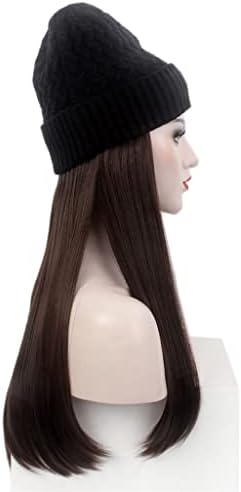 SCDZS Модни европейската и американската дамска шапка за коса, една черна вязаная шапка, перука, дълга права, светло кафява