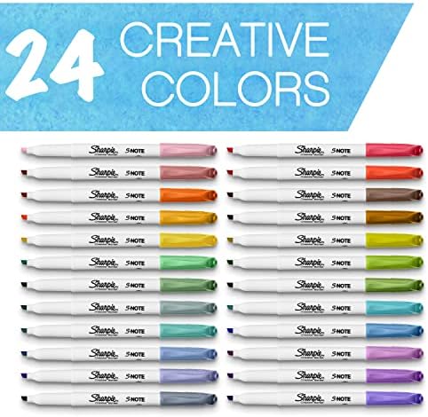 Маркери за творчество SHARPIE S-Note, маркери в различни цветове, на върха стамески, брой 24 бр.
