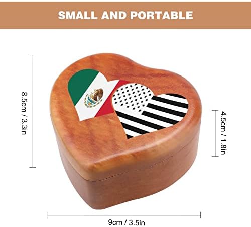 Мексикански и Черен Американски Флаг Дървена Музикална Ковчег Завийте във Формата На Сърце С Принтом Музикални Кутии Калъф за