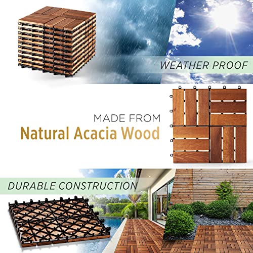 Стенни плочки за двор от масивно дърво (опаковка от 10, 12 x 12), Стенни плочки от дърво акация с външна облицовка, Стенни плочки